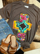 Load image into Gallery viewer, Rose and Turquoise Cross Tee
