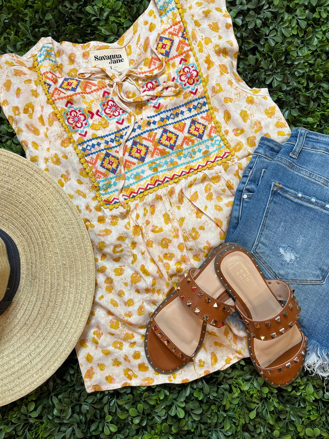 Marigold Leopard Embroidery Top