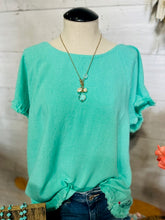Load image into Gallery viewer, Solid Mint Blouse with Floral Back
