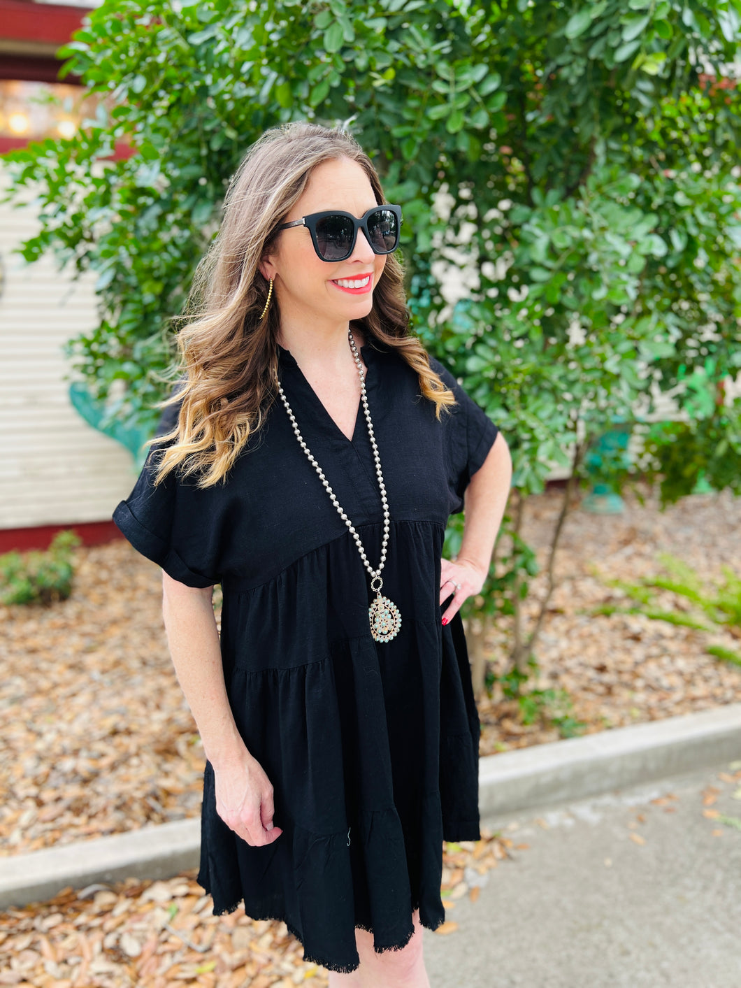 Black Linen Tiered Dress