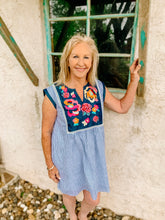 Load image into Gallery viewer, Denim Stripe Embroidered Dress
