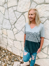 Load image into Gallery viewer, Grey Leopard Colorblock Tee
