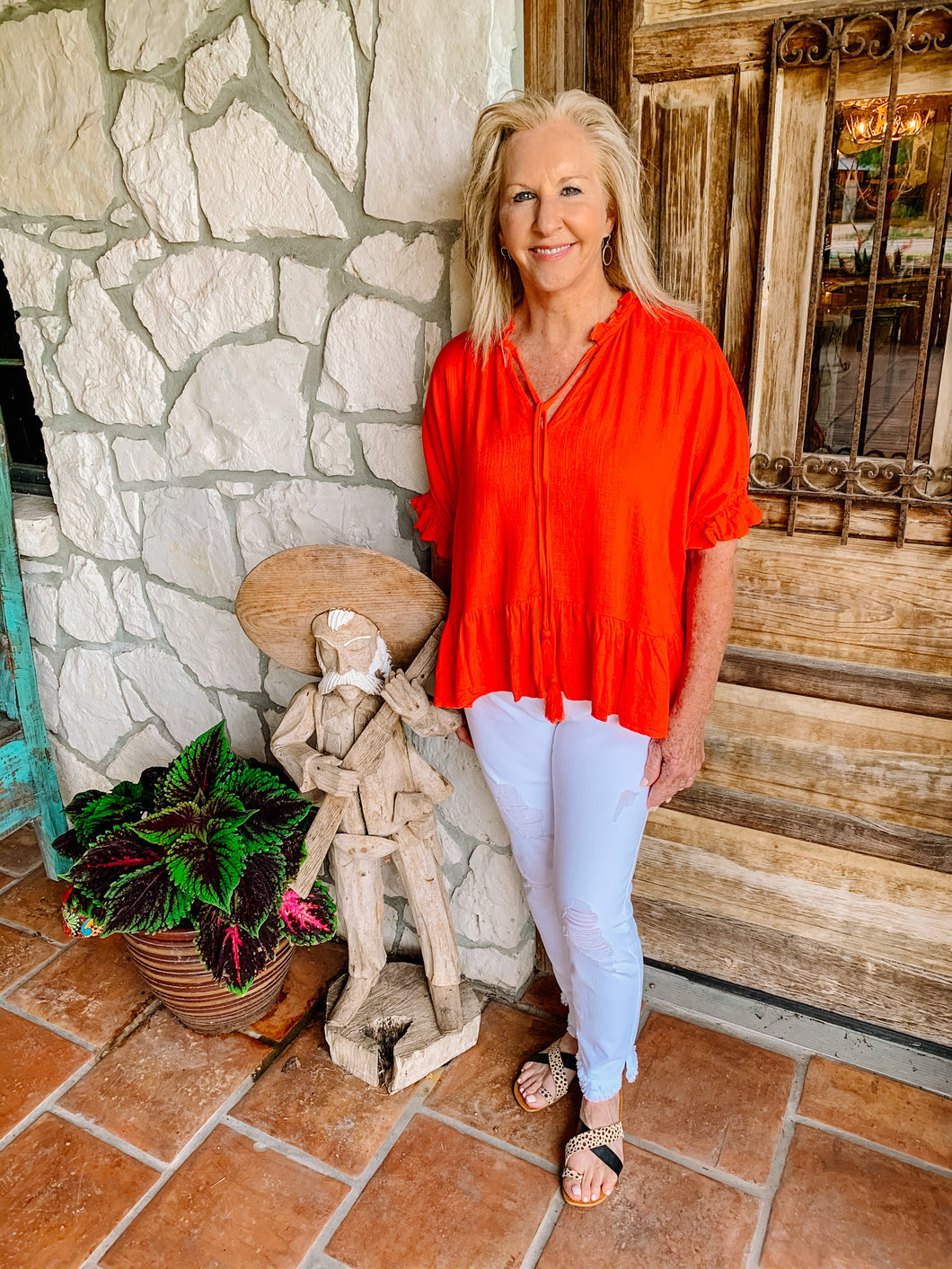 Tomato Ruffle Top