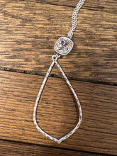Load image into Gallery viewer, Silver Chain Teardrop Necklace with Clear Cushion Cut Stone
