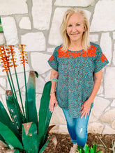 Load image into Gallery viewer, Teal Cheetah Embroidered Top
