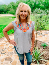 Load image into Gallery viewer, Denim Stripe Embroidered Blouse
