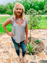 Load image into Gallery viewer, Denim Stripe Embroidered Blouse
