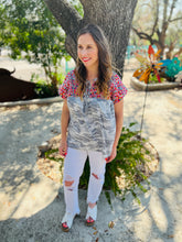 Load image into Gallery viewer, Grey Camo Embroidery Top
