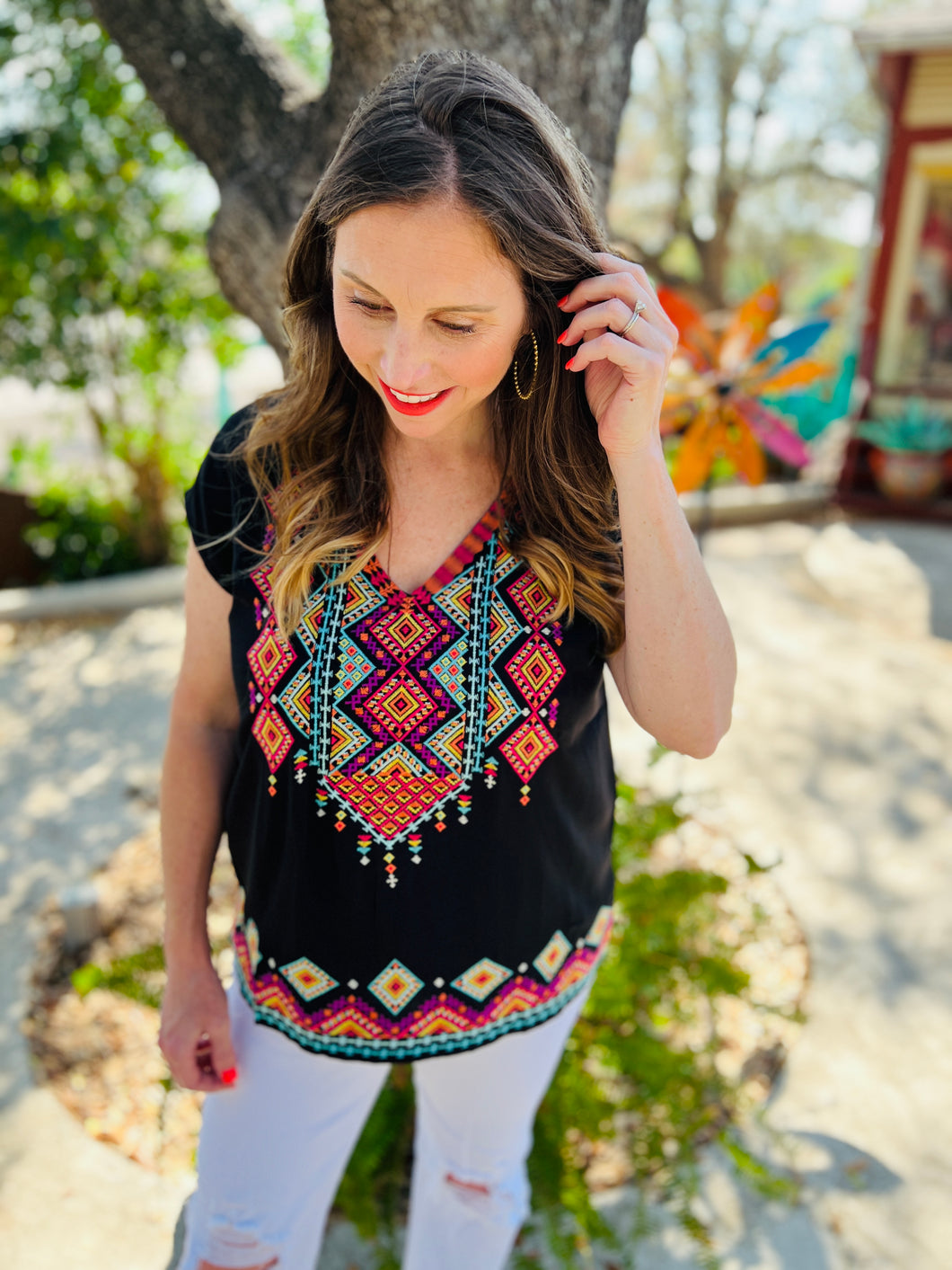 Black Embroidered Colorful Top