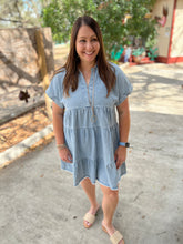 Load image into Gallery viewer, Ruffle Tiered Denim Dress
