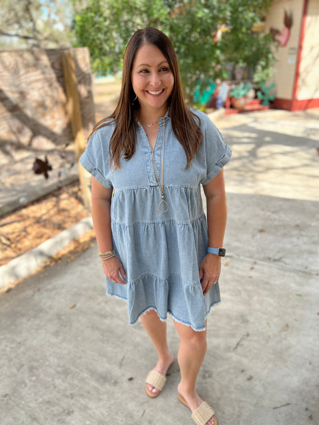 Ruffle Tiered Denim Dress