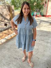 Load image into Gallery viewer, Ruffle Tiered Denim Dress
