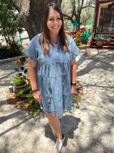 Load image into Gallery viewer, Ruffle Tiered Dress Medium Wash
