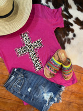 Load image into Gallery viewer, Berry Leopard Cross Tee
