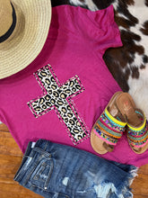 Load image into Gallery viewer, Berry Leopard Cross Tee
