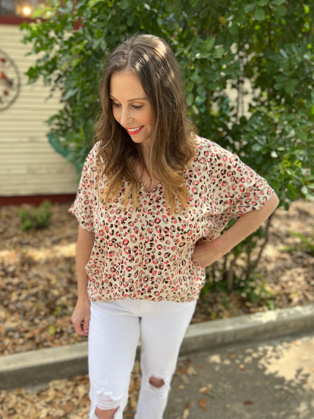 Ivory Coral Leopard Spot Blouse