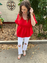 Load image into Gallery viewer, Tomato Red V Neck Baby Doll Blouse
