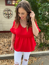 Load image into Gallery viewer, Tomato Red V Neck Baby Doll Blouse
