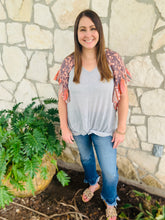 Load image into Gallery viewer, Gray Floral Sleeve Top
