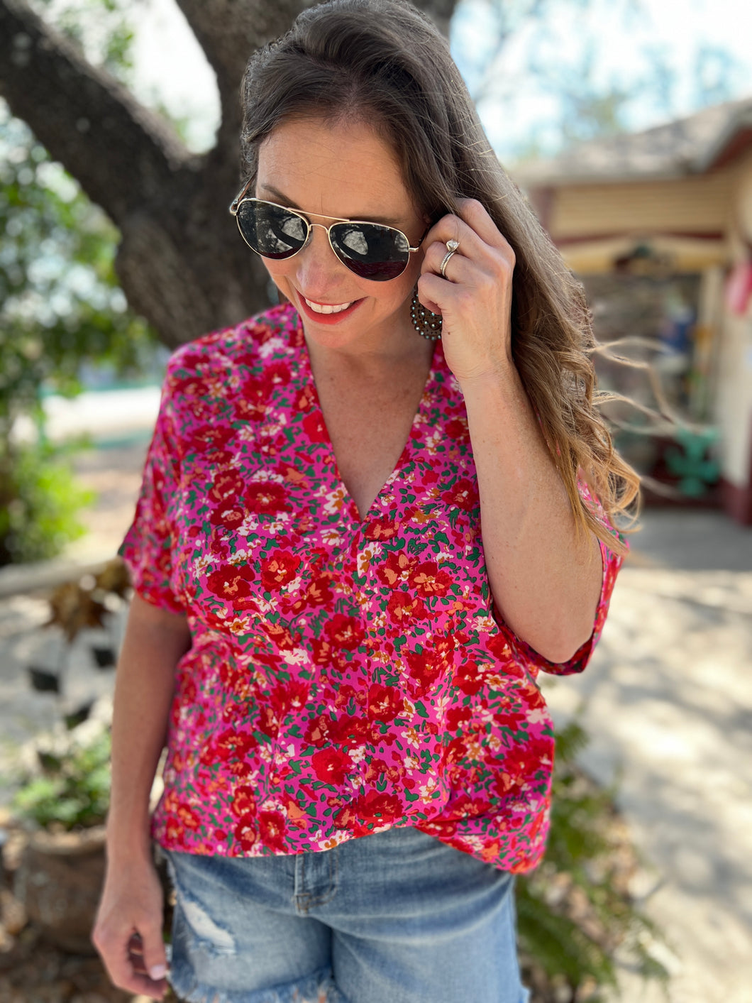 Hot Pink Floral Top