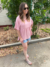 Load image into Gallery viewer, Blush V Neck Baby Doll Blouse
