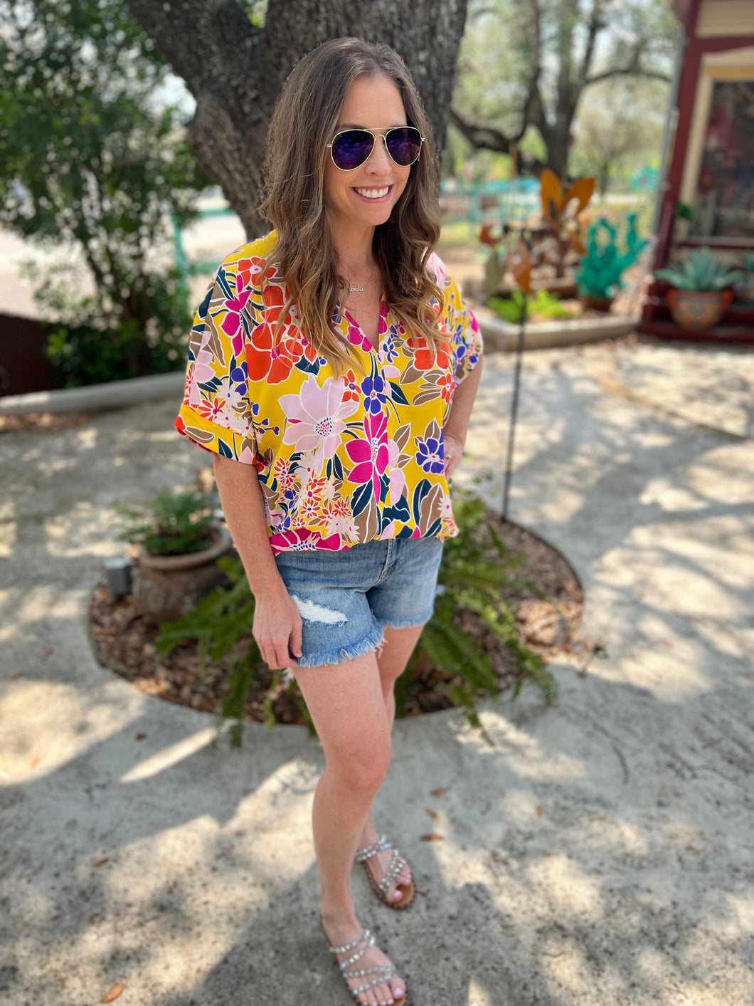 Hot Colors Yellow Floral Top