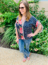 Load image into Gallery viewer, Ruffle Sleeve Cheetah Floral Mix Blouse

