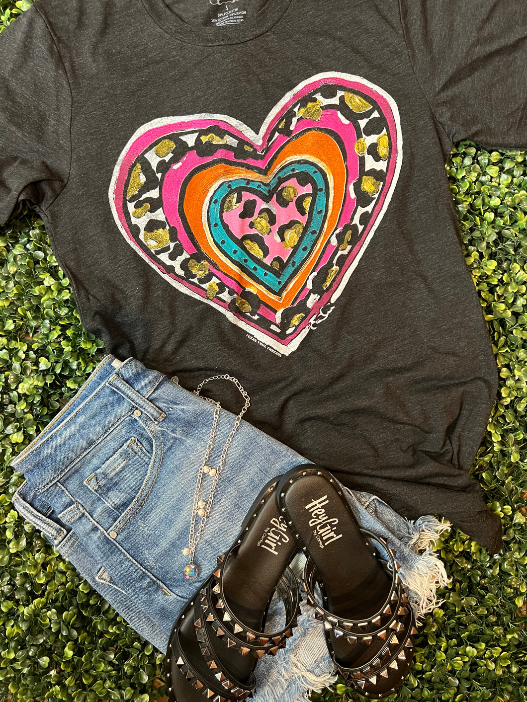 Rainbow Leopard Heart Tee