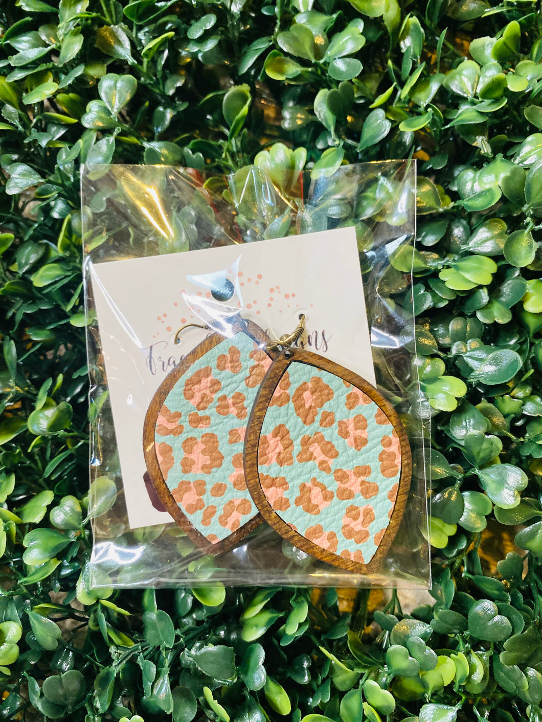 Aqua Cheetah Wooden Pair Shaped Earrings