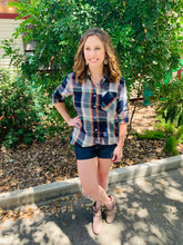 Load image into Gallery viewer, Navy and Turquoise Flannel Top
