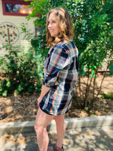 Load image into Gallery viewer, Navy and Turquoise Flannel Top

