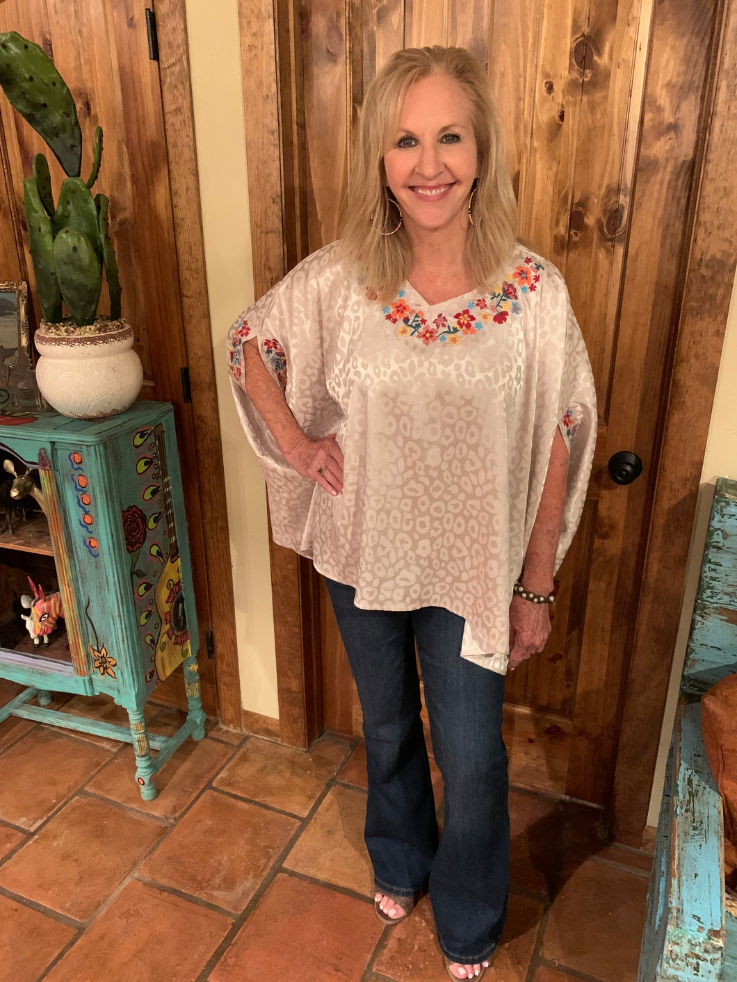 Cheetah Embroidered Shine Top