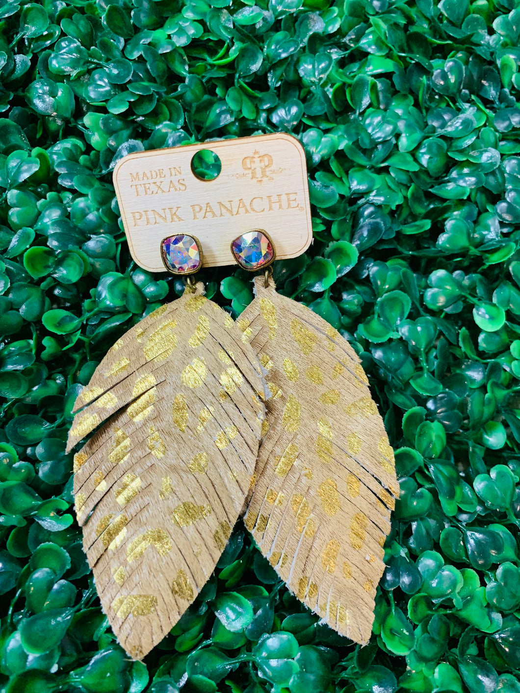 Pink Panache Speckled Leather Feather Earrings