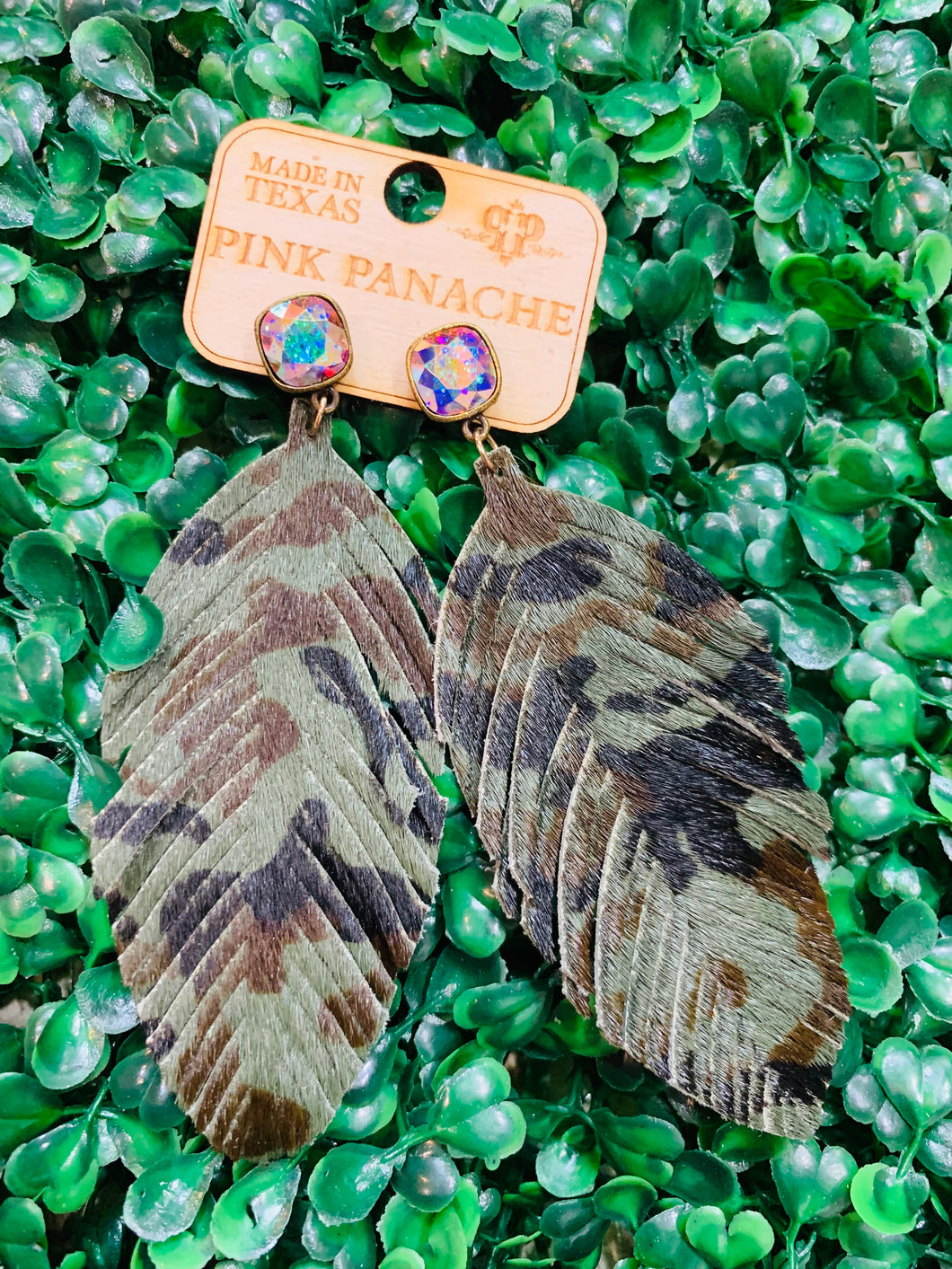 Pink Panache Camo Feather Earrings