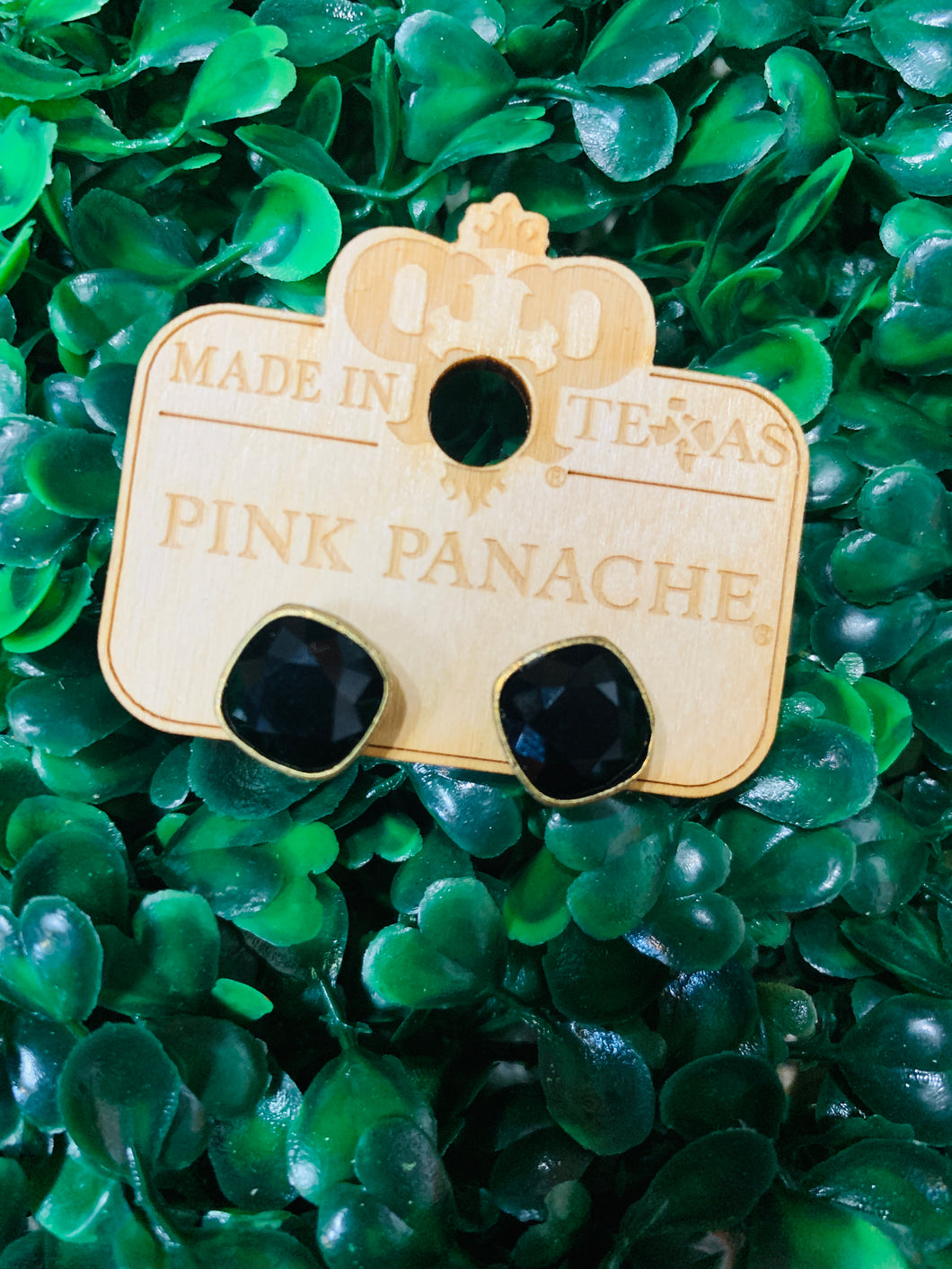 Pink Panache Black Cushion Cut Earrings Medium