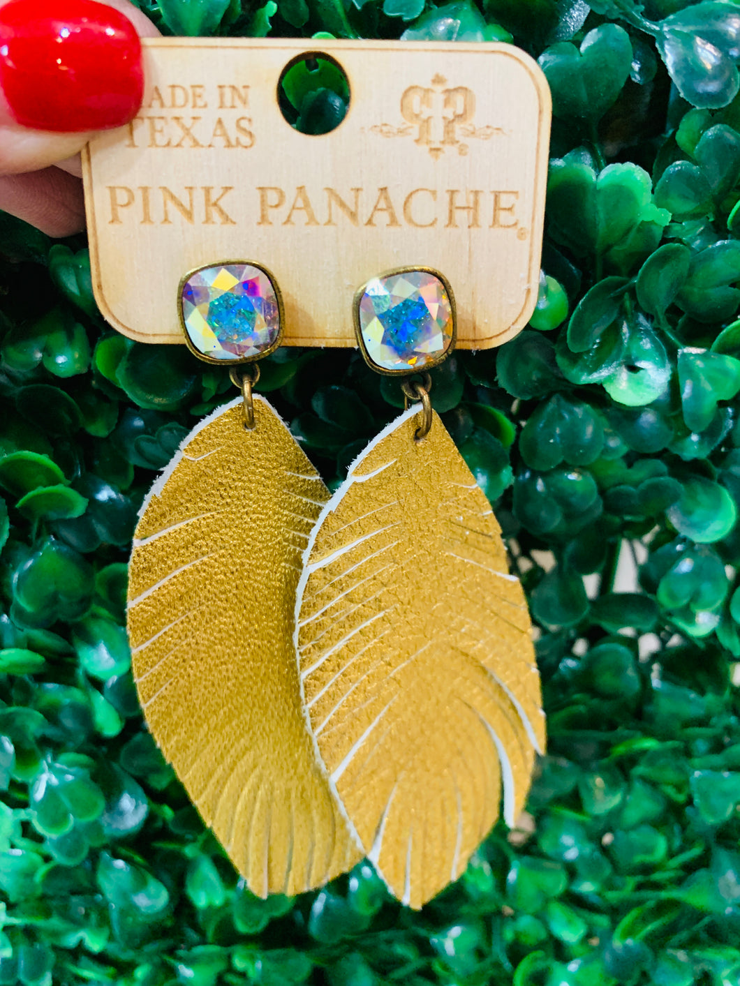 Pink Panache Gold Leather Cushion Cut Earrings