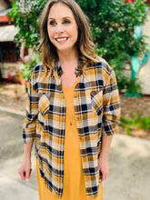 Load image into Gallery viewer, Mustard and Navy Plaid Top
