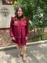 Load image into Gallery viewer, Burgundy Ruffle Tiered Dress
