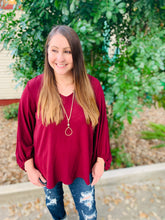 Load image into Gallery viewer, Burgundy Bubble Sleeve Blouse
