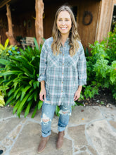 Load image into Gallery viewer, Sage Plaid Flannel Button Down Shirt
