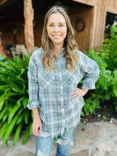 Load image into Gallery viewer, Sage Plaid Flannel Button Down Shirt
