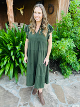 Load image into Gallery viewer, Olive Ruffle Sleeve Midi Dress

