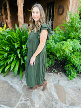 Load image into Gallery viewer, Olive Ruffle Sleeve Midi Dress
