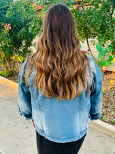 Load image into Gallery viewer, Distressed Lightwash Denim Jacket
