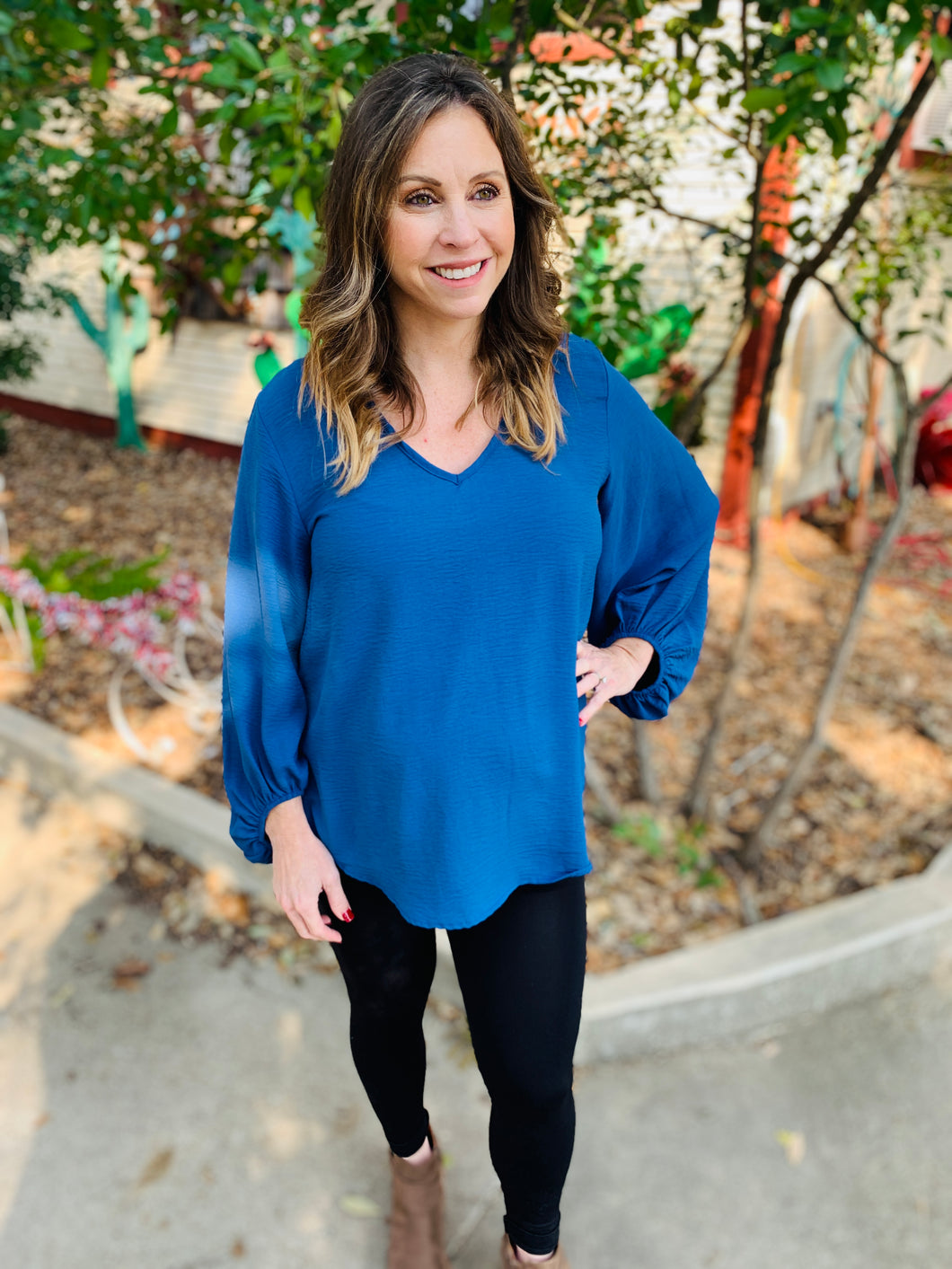 Blue Bubble Sleeve Top