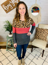 Load image into Gallery viewer, Animal Print Colorblock Waffle Top
