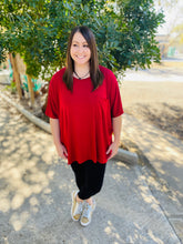 Load image into Gallery viewer, Dark Red Luxe Oversized Round Neck Pocket Tee
