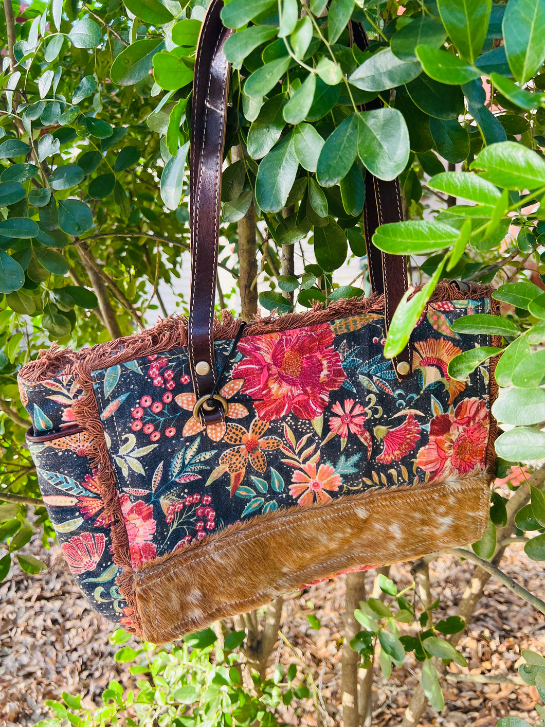 Cowhide Floral Handbag