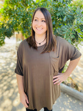 Load image into Gallery viewer, Dark Olive Luxe Oversized Round Neck Pocket Tee
