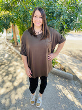 Load image into Gallery viewer, Dark Olive Luxe Oversized Round Neck Pocket Tee

